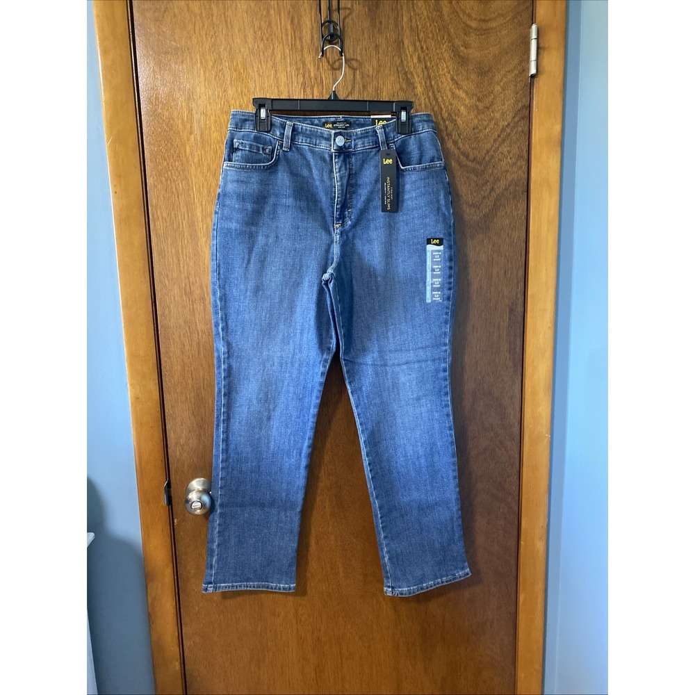 Lee Women Relaxed Fit Straight Leg High Rise Jeans Blue 10 Short Instantly Slims